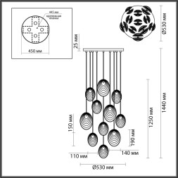 Люстра каскадная 5039/11 MODERN Odeon Light черный/перламутровый/металл/стекло Люстра каскадная G9 11*40W MUSSELS