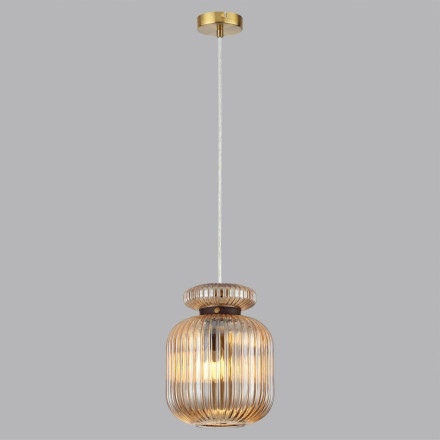 Подвес 5042/1A PENDANT Odeon Light античн.бронза/янтарный/металл/стекло/эко.кожа Подвес E27 1*60W JUGI