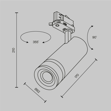Трековый светильник Technical TR198-3-20W4K-Z-B Maytoni Technical Трехфазная трековая система TRINITY Focus Zoom Черный LED 4000