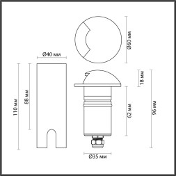 Встраиваемый грунтовый светильник 6662/1GL NATURE Odeon Light черный/металл IP67 LED 3W 4000K 12V/24V WALD