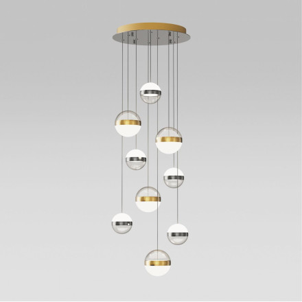 Люстра каскадная 5037/84L L-VISION Odeon Light ант.бронза/никель/прозрачн/молочный/металл/акрил LED 84W 4000K 4800лм RONI
