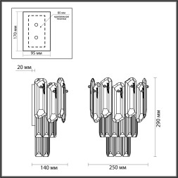 Бра 5069/2W HALL Odeon Light золото/прозрачный/металл/хрусталь Бра E14 2*40W BULLON