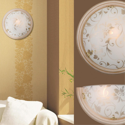 Бра 056 GL-WOOD SN 112 Бра стекло/белое/кремовый E27 1*100Вт 360х180 PROVENCE CREMA